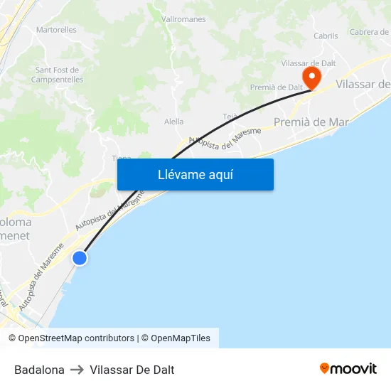 Badalona to Vilassar De Dalt map