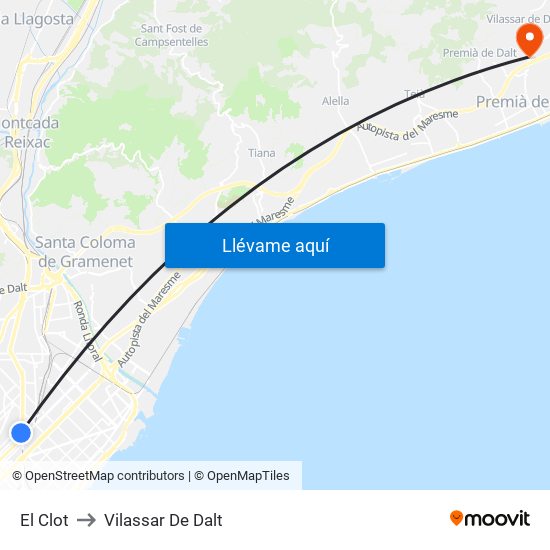 El Clot to Vilassar De Dalt map