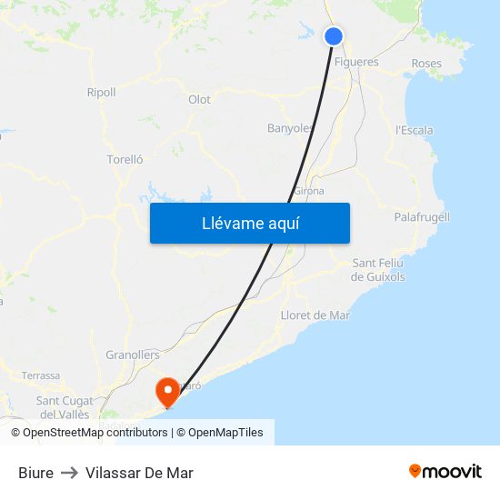 Biure to Vilassar De Mar map