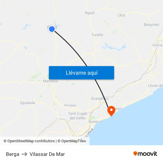 Berga to Vilassar De Mar map