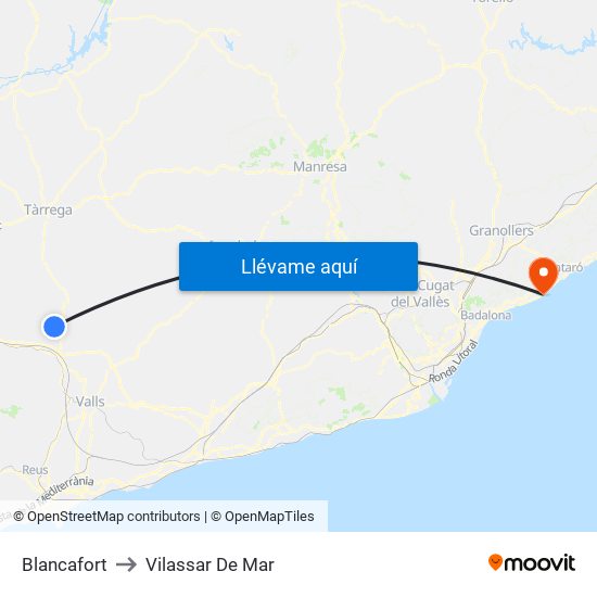 Blancafort to Vilassar De Mar map