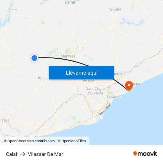 Calaf to Vilassar De Mar map