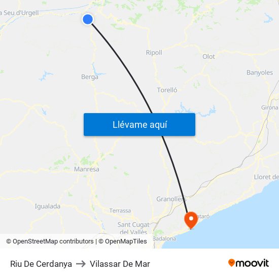 Riu De Cerdanya to Vilassar De Mar map