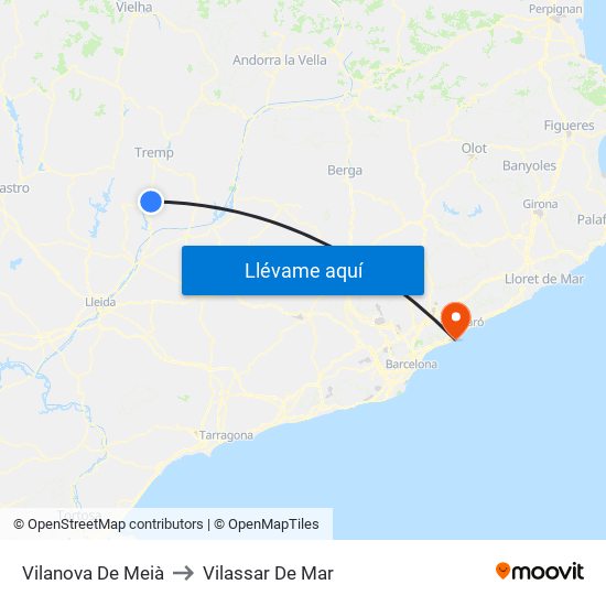 Vilanova De Meià to Vilassar De Mar map