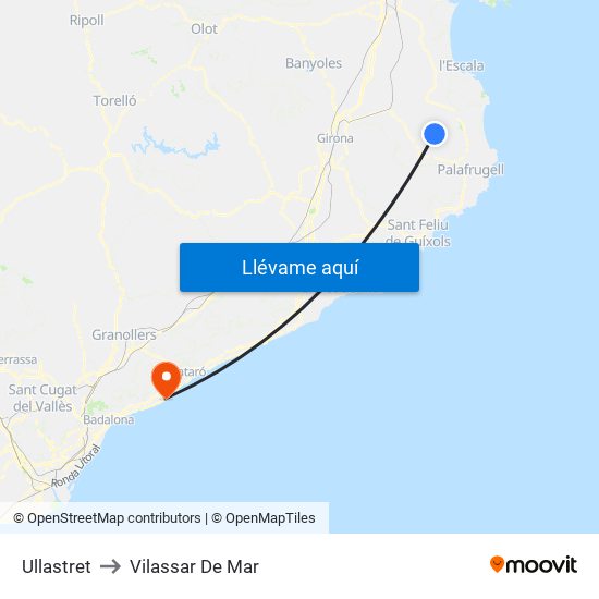 Ullastret to Vilassar De Mar map