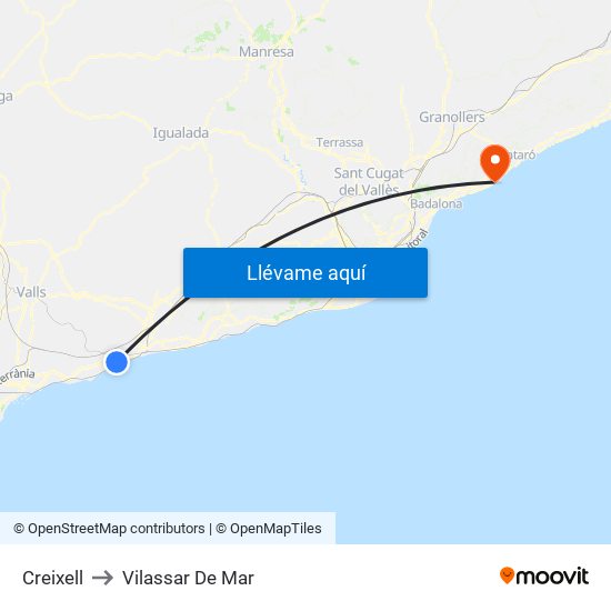 Creixell to Vilassar De Mar map