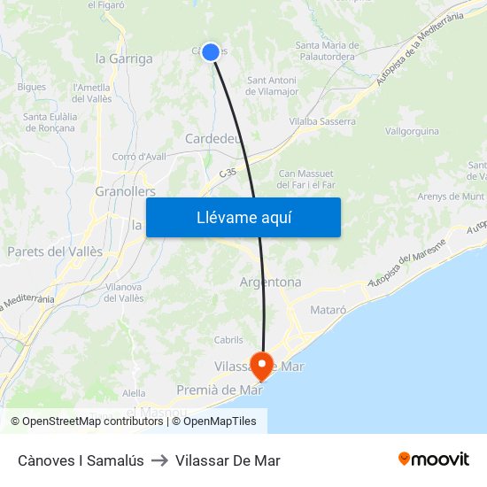 Cànoves I Samalús to Vilassar De Mar map