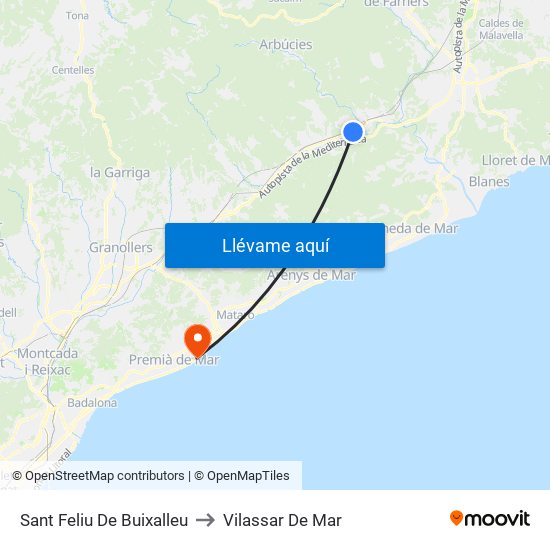 Sant Feliu De Buixalleu to Vilassar De Mar map