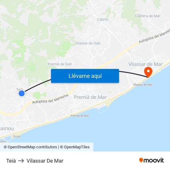 Teià to Vilassar De Mar map