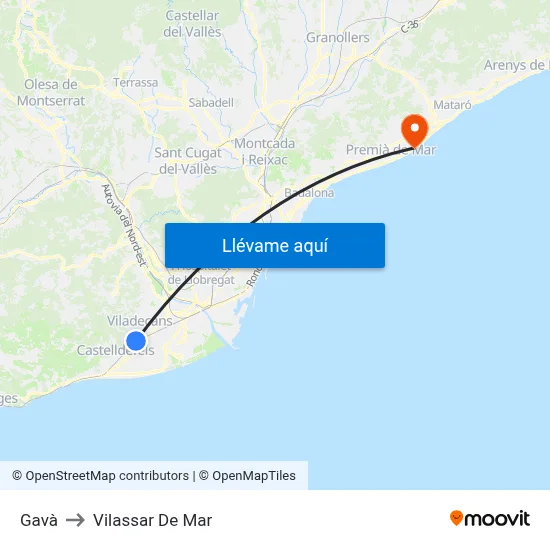 Gavà to Vilassar De Mar map