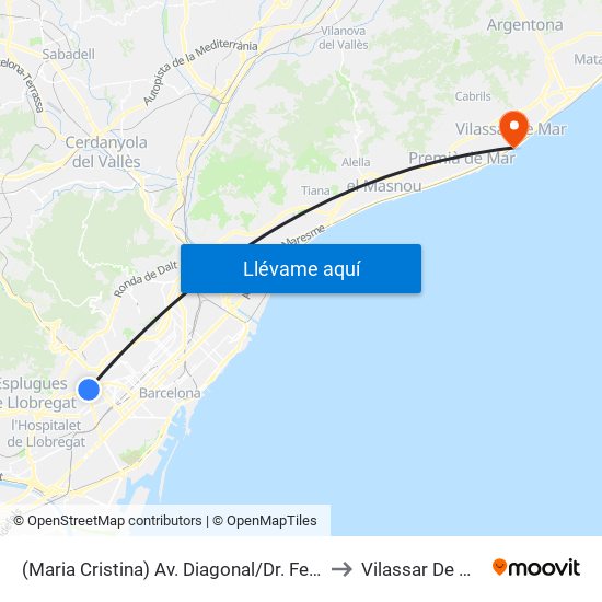 (Maria Cristina) Av. Diagonal/Dr. Ferran to Vilassar De Mar map