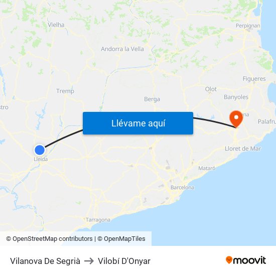 Vilanova De Segrià to Vilobí D'Onyar map