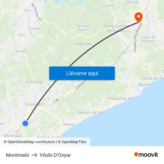 Montmeló to Vilobí D'Onyar map