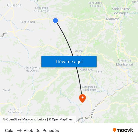 Calaf to Vilobí Del Penedès map