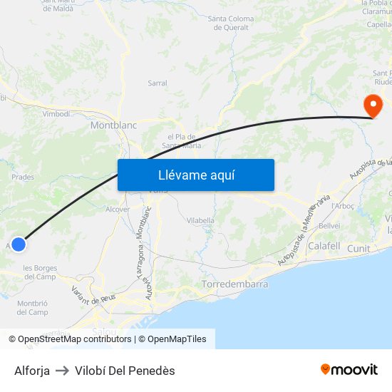 Alforja to Vilobí Del Penedès map