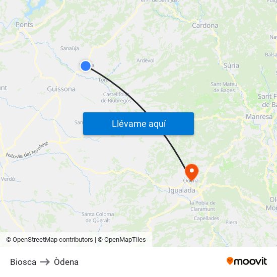 Biosca to Òdena map