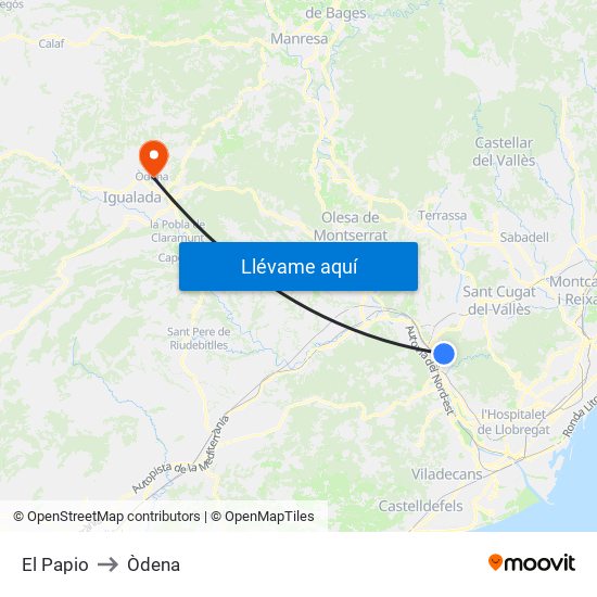 El Papio to Òdena map