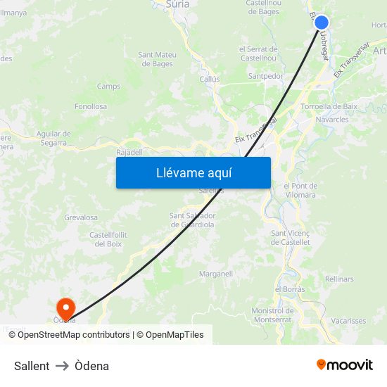Sallent to Òdena map