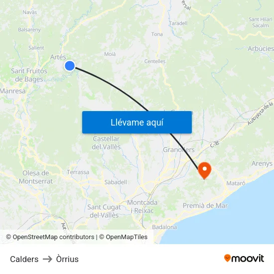 Calders to Òrrius map