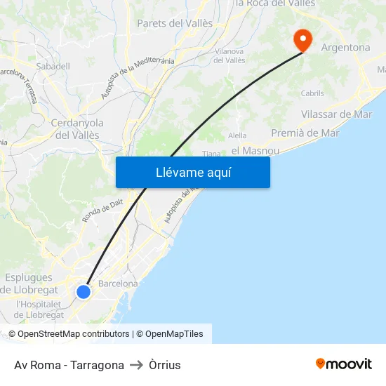 Av Roma - Tarragona to Òrrius map
