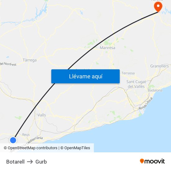Botarell to Gurb map