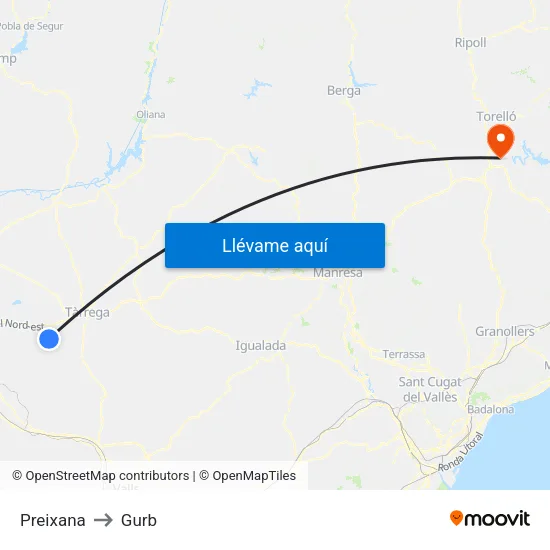 Preixana to Gurb map