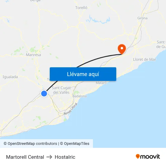 Martorell Central to Hostalric map