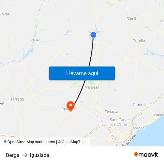 Berga to Igualada map