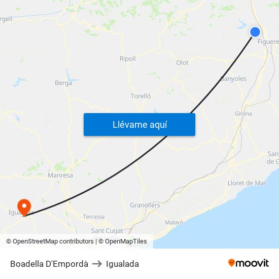 Boadella D'Empordà to Igualada map