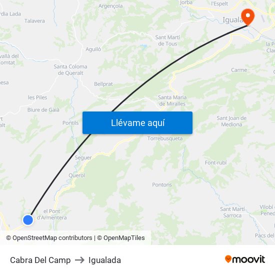 Cabra Del Camp to Igualada map