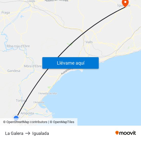 La Galera to Igualada map
