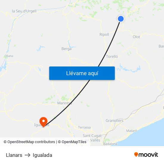 Llanars to Igualada map