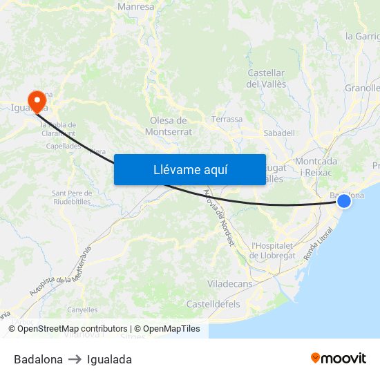 Badalona to Igualada map