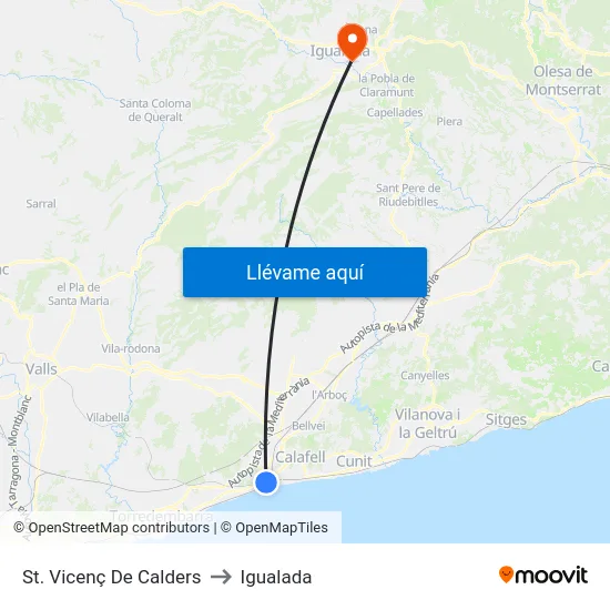 St. Vicenç De Calders to Igualada map
