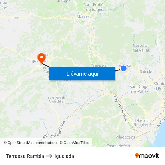 Terrassa Rambla to Igualada map