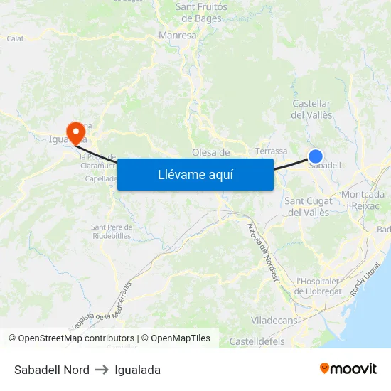 Sabadell Nord to Igualada map