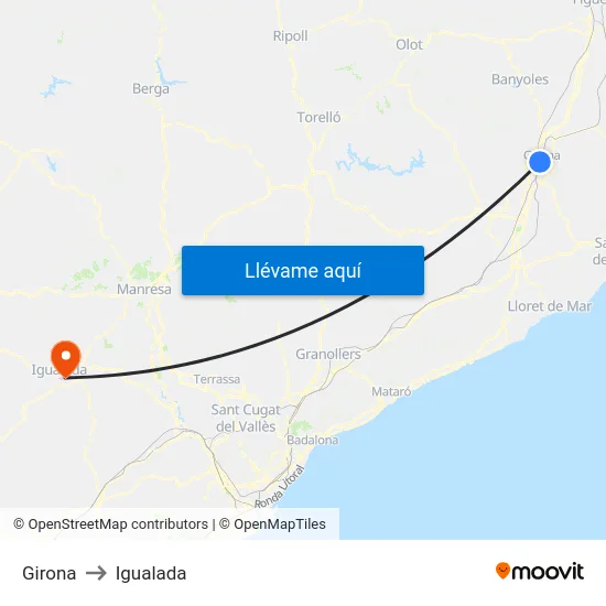Girona to Igualada map
