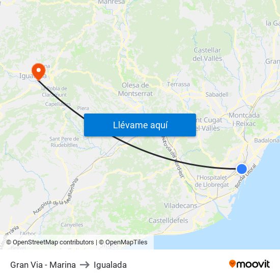 Gran Via - Marina to Igualada map