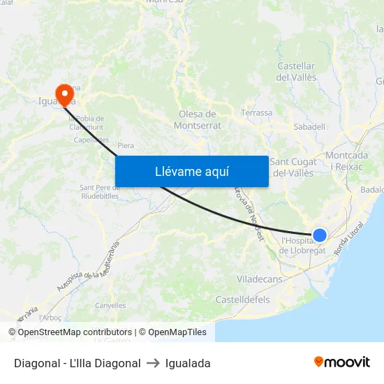 Diagonal - L'Illa Diagonal to Igualada map
