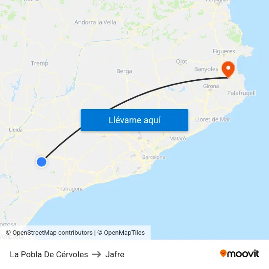 La Pobla De Cérvoles to Jafre map