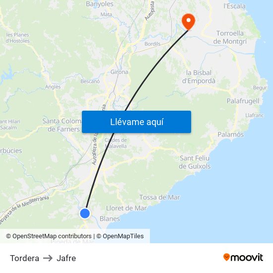 Tordera to Jafre map