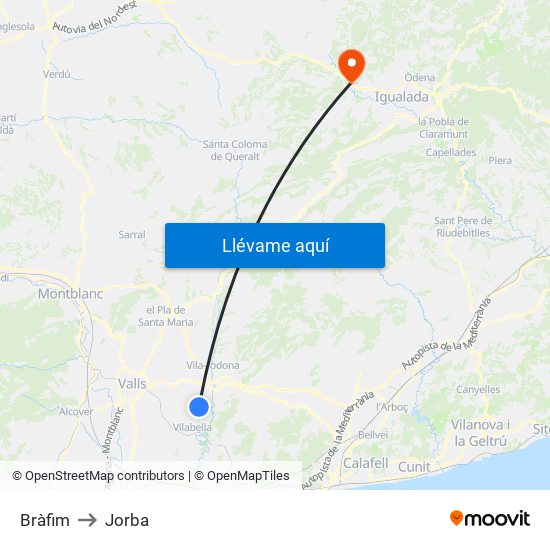 Bràfim to Jorba map