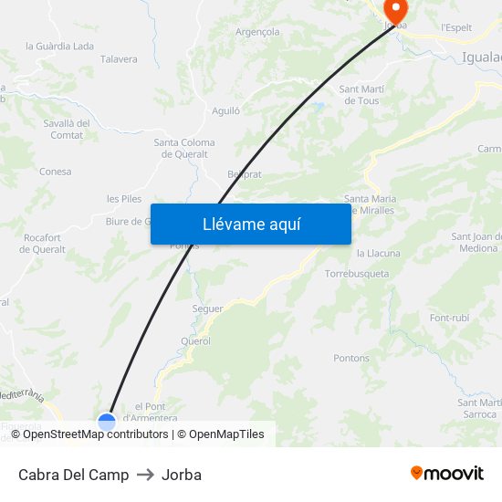 Cabra Del Camp to Jorba map