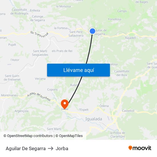 Aguilar De Segarra to Jorba map
