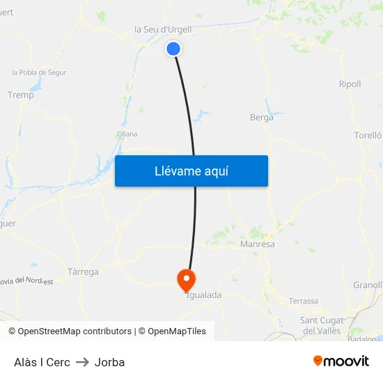 Alàs I Cerc to Jorba map