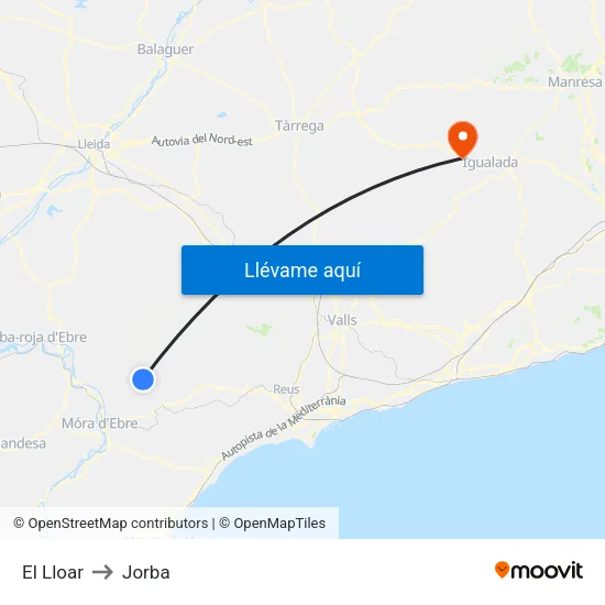 El Lloar to Jorba map