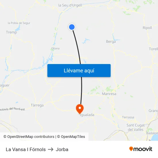 La Vansa I Fórnols to Jorba map