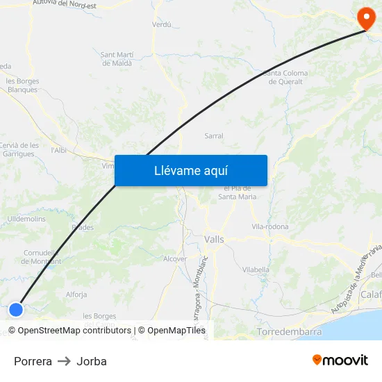 Porrera to Jorba map