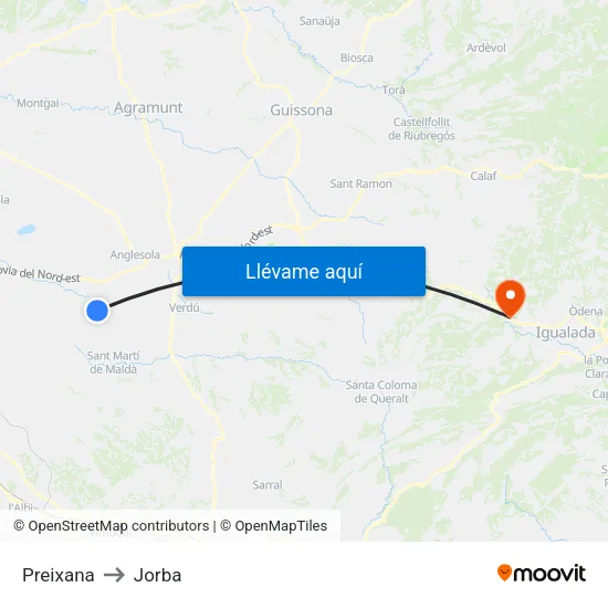 Preixana to Jorba map