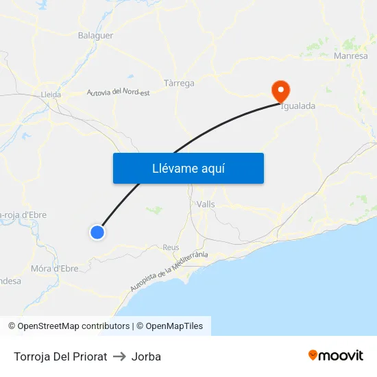 Torroja Del Priorat to Jorba map